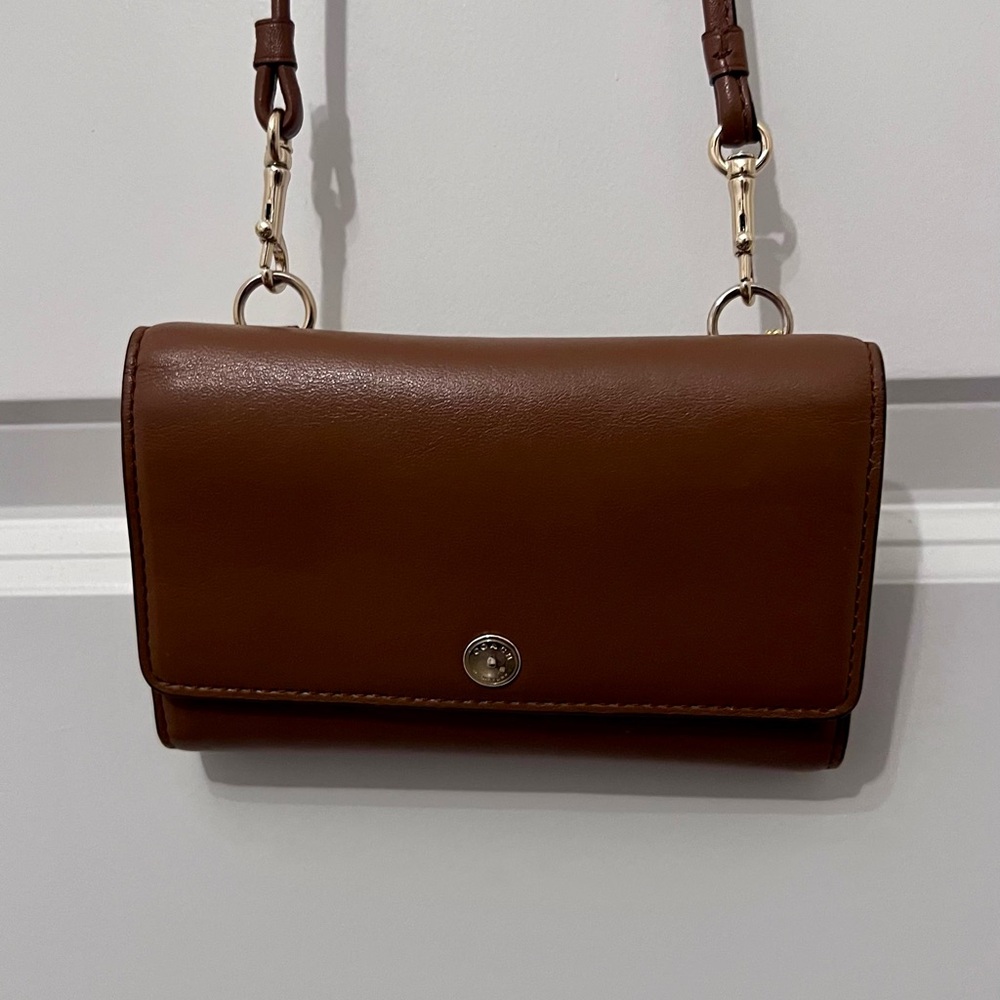 Coach Brown Leather Crossbody Bag with Minimalist Design